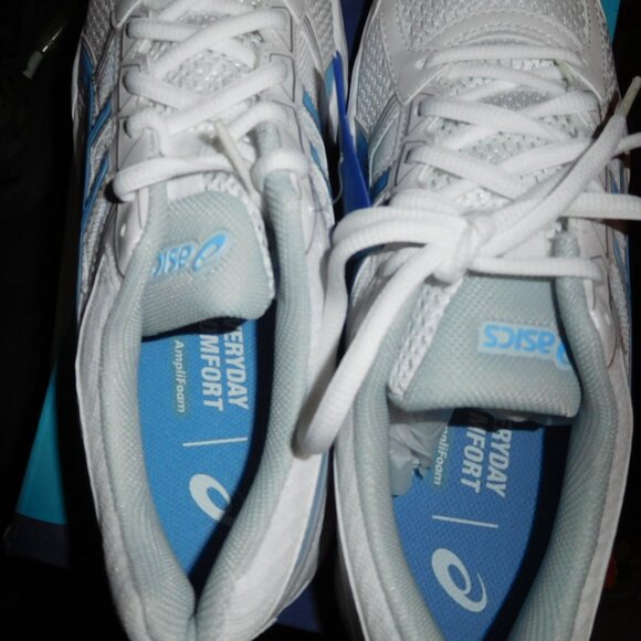 NEW 9.5M LADIES ASCIS GEL CONTEND 4 WHITE/BLUE BELL RUNNING SNEAKERS - Picture 7 of 11